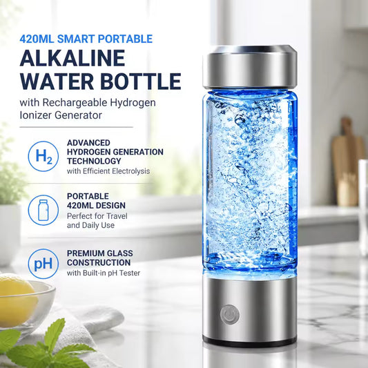 Hydrogen Water Bottle Portable Generator Alkaline Ionizer Rechargeable Borosilicate Glass Travel Cup Antioxidant Immunity pH