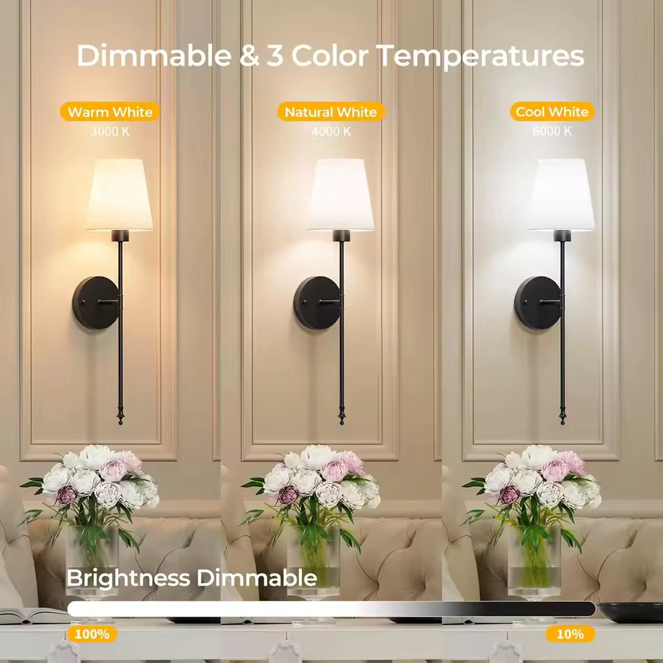 Wireless Battery-Powered Wall Lamps- Stick-On or Screw Mount for Easy Installation, Rechargeable LED Bulbs