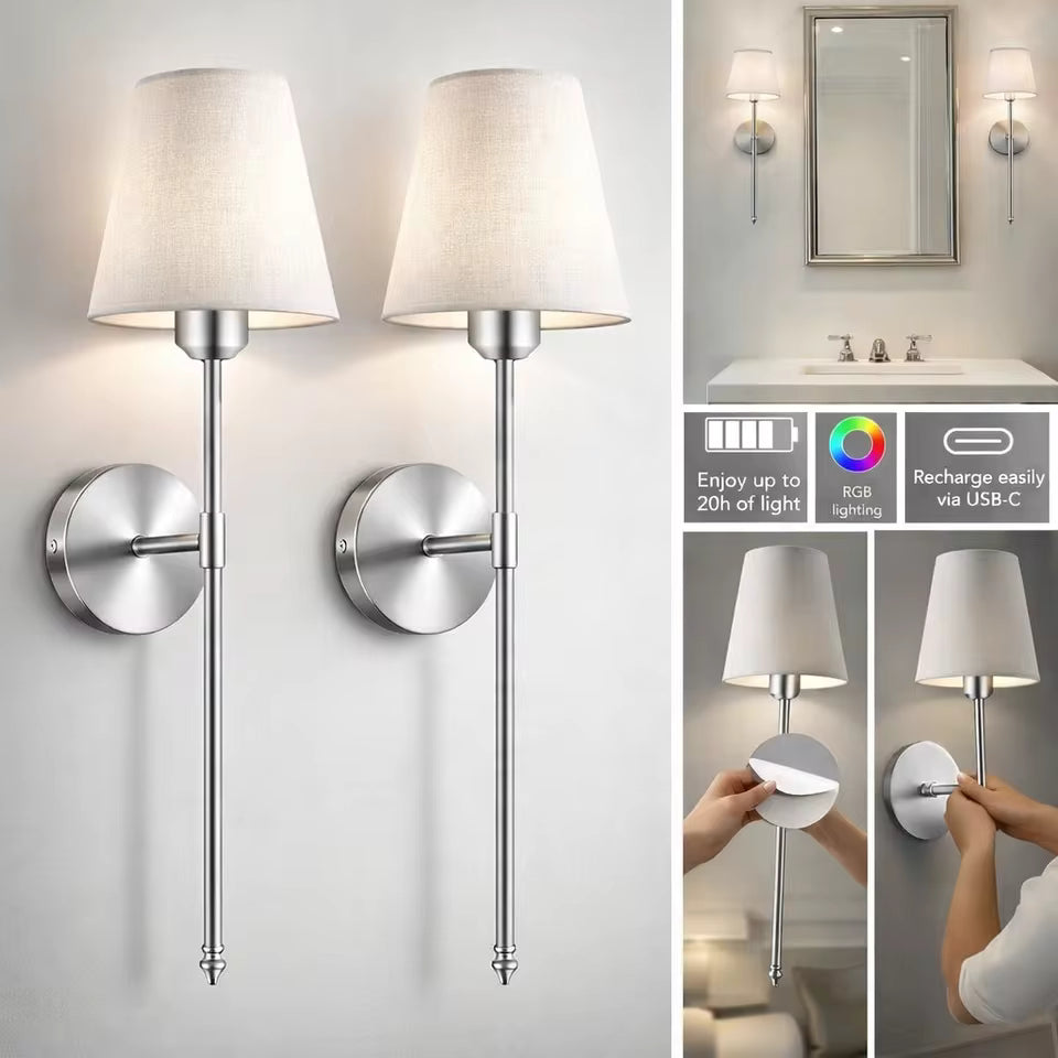Wireless Battery-Powered Wall Lamps- Stick-On or Screw Mount for Easy Installation, Rechargeable LED Bulbs