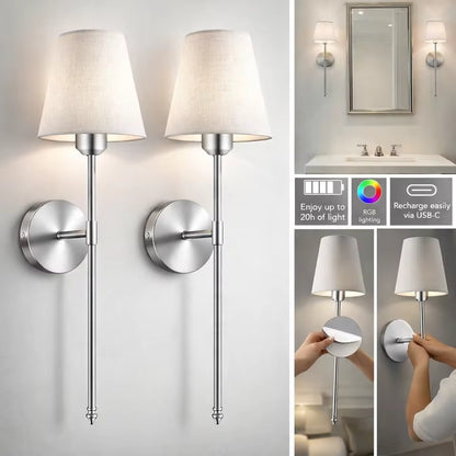 Wireless Battery-Powered Wall Lamps- Stick-On or Screw Mount for Easy Installation, Rechargeable LED Bulbs