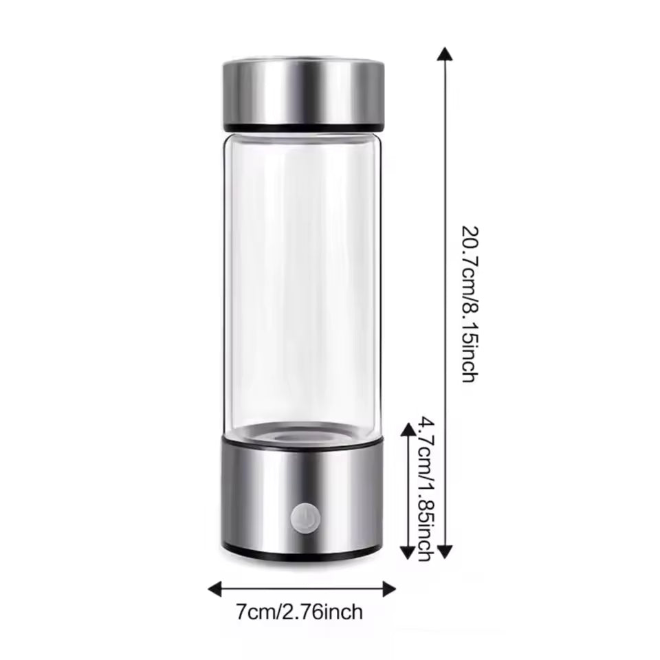 Hydrogen Water Bottle Portable Generator Alkaline Ionizer Rechargeable Borosilicate Glass Travel Cup Antioxidant Immunity pH
