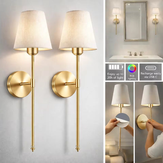 Wireless Battery-Powered Wall Lamps- Stick-On or Screw Mount for Easy Installation, Rechargeable LED Bulbs